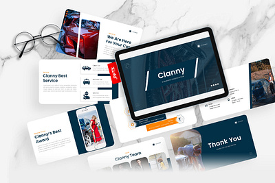 Clanny PowerPoint Template agency blue business car wash clanny gsl key modern powerpoint ppt pptx presentation template ui website yellow