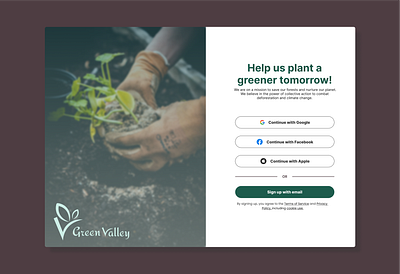 Daily UI Challenge: #1 Green Valley dailyui design logo sign up page ui ux volunteer