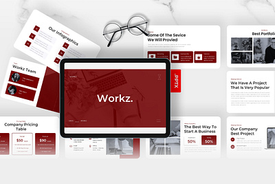 Workz PowerPoint Template agency business gsl key modern powerpoint ppt pptx presentation template red ui website white workz