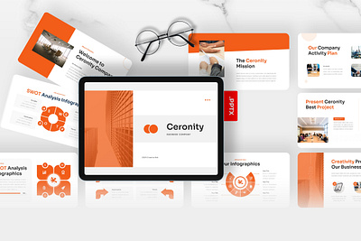 Ceronity PowerPoint Template agency business ceronity company gsl key modern orange powerpoint ppt pptx presentation template ui website white