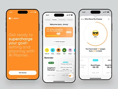 Productivity App for Planing - Planoo card clean mobile mobile app mobile app design onboarding screen plan planing productivity productivity app schedule splash screen task task management task manager to do list todo ui ui design