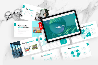 Influcy PowerPoint Template agency business gsl influcy key modern powerpoint ppt pptx presentationh template tosca ui website white