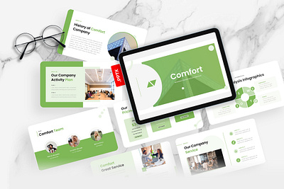 Comfort PowerPoint Template agency business comfort green gsl key modern powerpoint ppt pptx presentation template ui website white