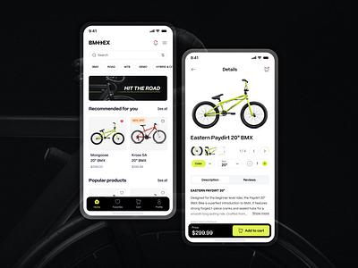 E-commer Bike App app bicycle bike biking buy cycling cyclist design e commerce mobile app mobile app design ui
