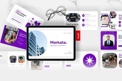 Markata PowerPoint Template agency business digital gsl key markata modern powerpoint ppt pptx presentation template purple ui website white