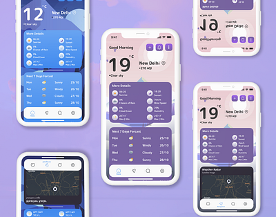 Dynamic Weather Application for a Mobile device app appdesign branding design dynamic app graphic design mobile app new app trending ui ui design uidesign ux design viral weather app weather ui