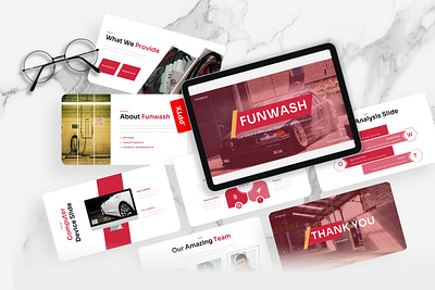 Funwash PowerPoint Template agency business car wash funwash gsl key modern powerpoint ppt pptx presentation template red ui website white