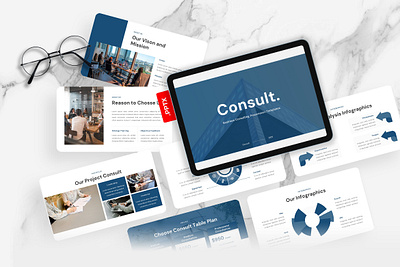Consult PowerPoint Template agency blue business consult consulting gsl key modern powerpoint ppt pptx presentation template ui website white