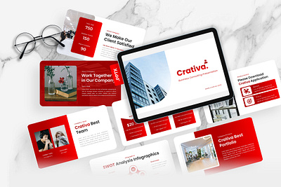 Crativa PowerPoint Template agency business consulting crativa gsl key modern powerpoint ppt pptx presentation template red ui website white