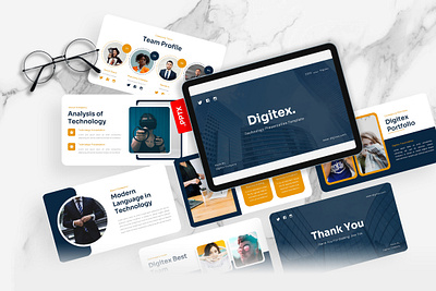 Digitex PowerPoint Template agency blue business digitex gsl key modern powerpoint ppt pptx presentation template technology ui website yellow