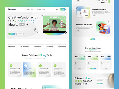Video Editing Saas Landing Page aitechnology artificial intelligence landing page photo editor saas landing page design transform video video edit video editing saas video editor with ai vidio editor landing page web design website ui