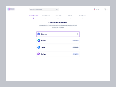 NFT Platform - Create Collection Flow - 1 component design dropdown flow input field minimal product progress saas simple spinner step stepper steps ui walkthroughs wizard workflow