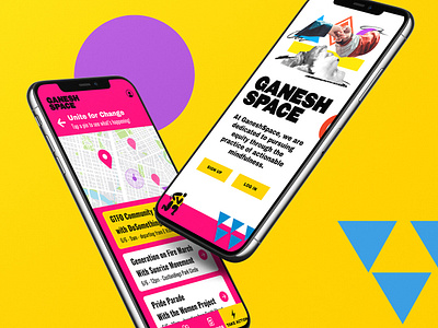 Ganesh Space – UI/UX Mobile App Design app colorful design geometric shapes graphic design meditation mindfulness mobile personalized pink ui ux vector yellow
