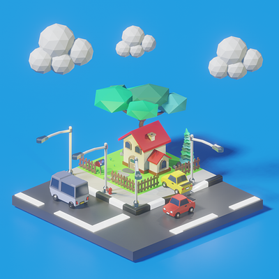 3D Residential House 3d 3d low poly graphic design illustration isometric lowpoly ui