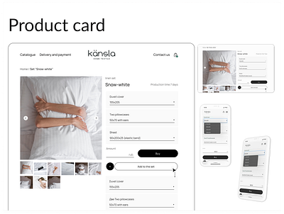 Product card for bed linen bedding branding figma lending minimalism product card tilda ui ux