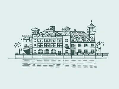 Hotel Building Illustration architecture architecture sketch brand illustration branding building building illustration hotel hotel brand illustration mint green palm tree sketch wells wells collins