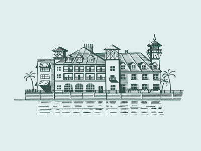 Hotel Building Illustration architecture architecture sketch brand illustration branding building building illustration hotel hotel brand illustration mint green palm tree sketch wells wells collins