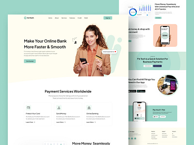 Fintech Landing Page Design💰 bank card banking branding card payment finance management financial landing page fintechwebsite graphic design investment landing page logo onlinebanking payment transaction ui design uiux webdesign website wordpress