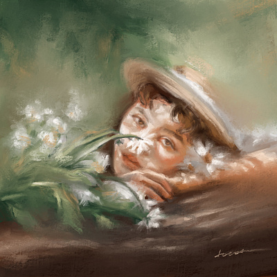 Girl with a Hat artwork digital art digital illustration digital painting drawing flowers illustration natural oil painting pastel portrait portrait painting procreate