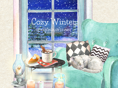 Watercolor Cozy Winter Clipart aquarelle card design chirstmas clipart cozy home drawing graphic elements hand drawn hand painted illustration painting printable scrapbooking snow watercolor clipart watercolor winter watercolour winter clipart winter cozy home winter illustration