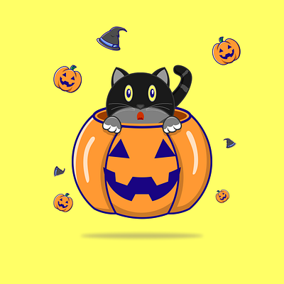 Cat inside Halloween Pumpkin animation cute cute illustration design graphic design halloween illustration sticker vector
