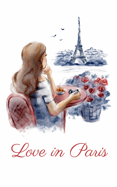 Love in Paris Book Cover artwork book cover book cover design digital art digital illustration digital painting digital watercolor drawing illustration watercolor