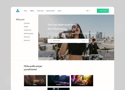 Explore and find artist adobexd landing page landing page design landing page ui