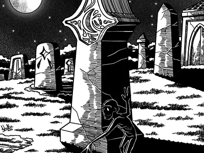 Ghoul black and white cemetary creature creature design creepy dark detailing digital grave graveyard horror illustration lineart monochrome monster monster design night terror undead