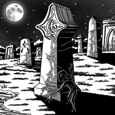 Ghoul black and white cemetary creature creature design creepy dark detailing digital grave graveyard horror illustration lineart monochrome monster monster design night terror undead