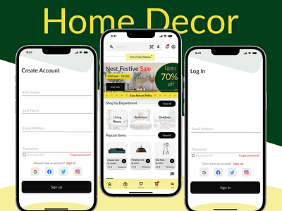 Home Decor App Design app brand delivery design discount figma free shipping furniture home decor product prototype return search sign in signup social media ui user experience user interface ux