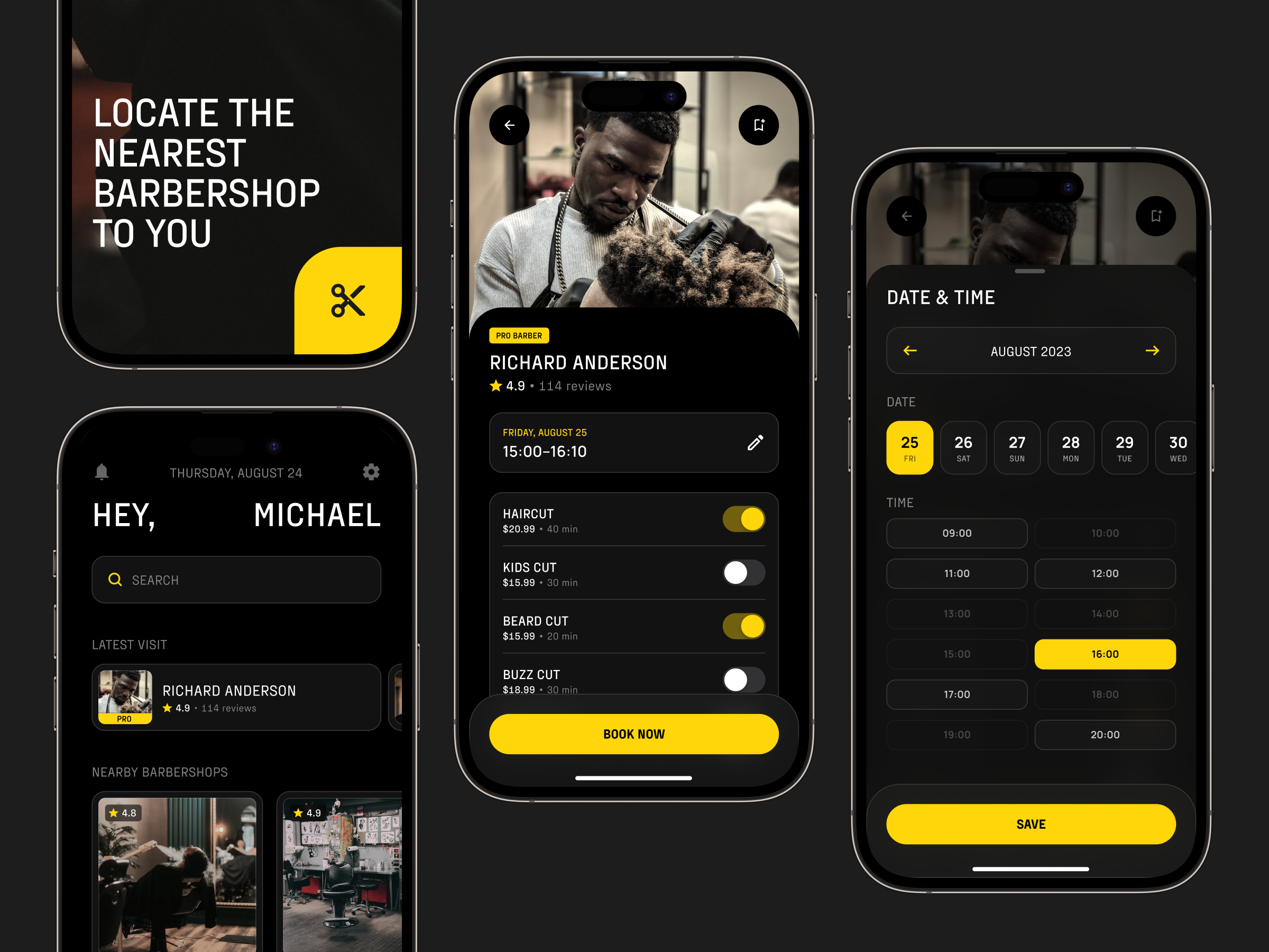 Example of Barbershop App, Barber App Concept