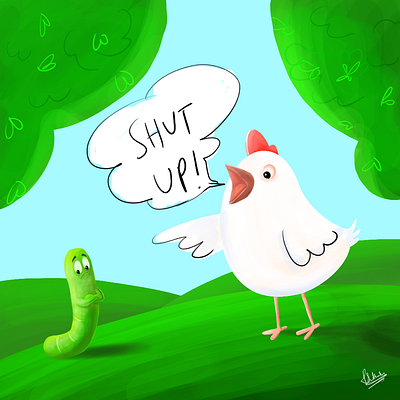 Shut up! 2d drawing angry chick childrens illustrations illustration
