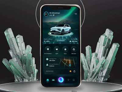 Car Connect - Demo Keyvisual Concept animation blue car car connection connect dark green dark theme green illustration interaction iot light mobile application motion product design siri ui ui design uxui