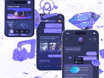 3D animation chat app with Text-generation models AI 3d ai animation app chat crystal herogram mobile text generation text generation models نظيف 多彩 定制