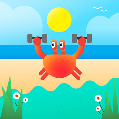 Exercised today ? 2d 2d drawing about exercised adobe illustrator art beach exercise character design crab gym illustration nature