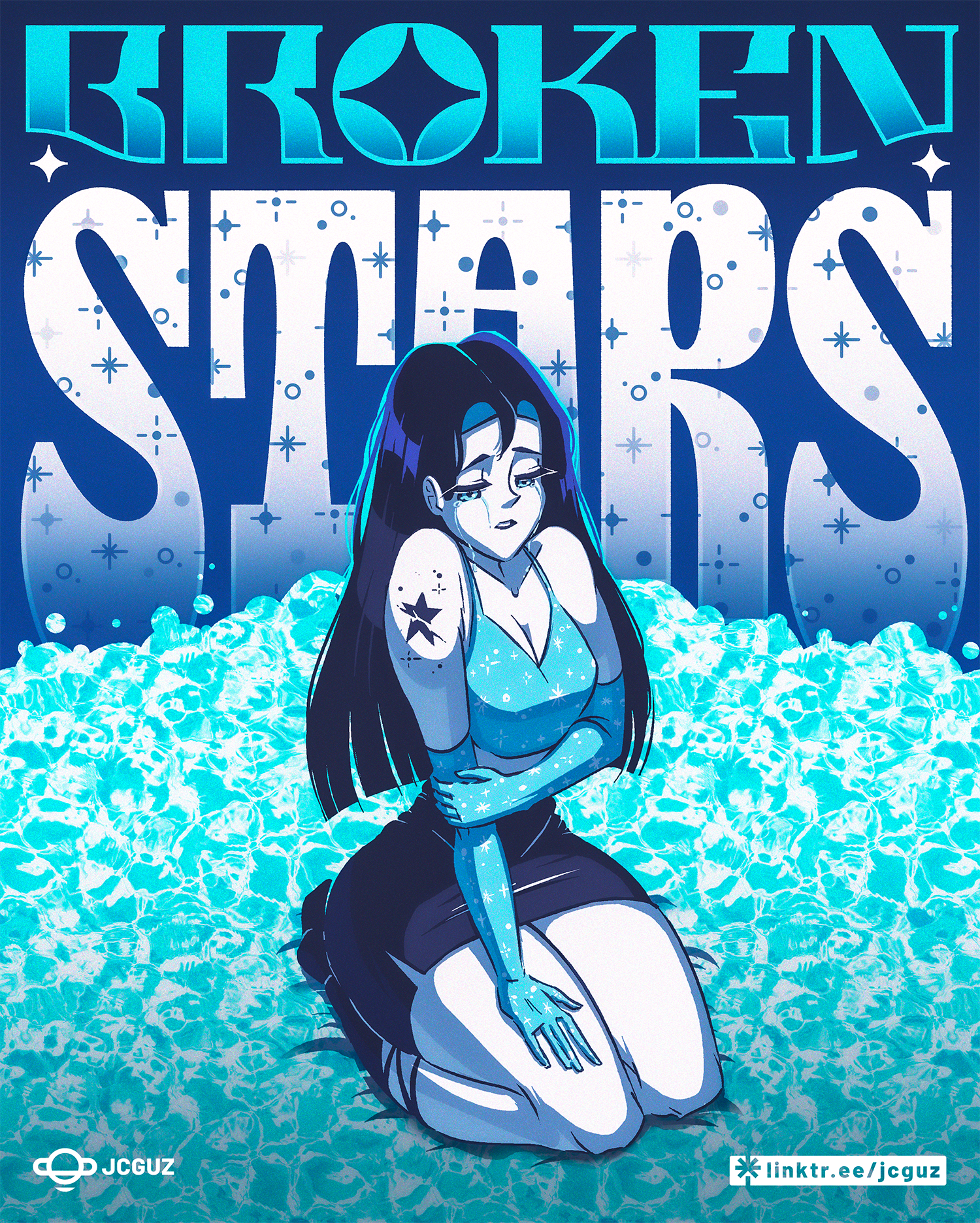 Broken Stars anime colors cosmos design girl illustration lettering stars waifu woman