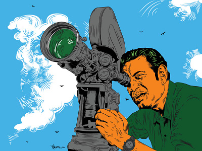 Satyajit Ray camara cinema cloude composer experimental illustration film film director illustration poster satyajit ray sky vector portrait