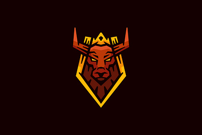 Red Bull King Logo anger angry animal branding bufallo bull design exclusive face front geometric head illustration king logo mad red sale shield vector