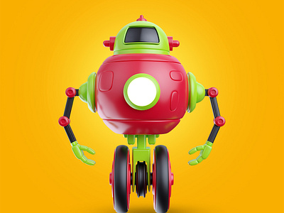 Robo 3d android art bright cartoon character concept cyber design illustration render retro robot toy