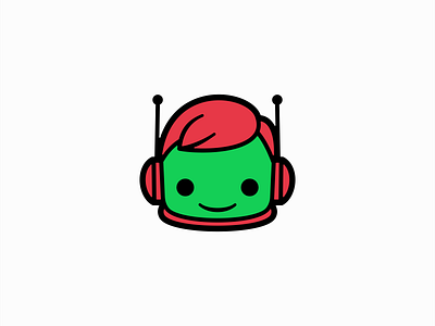 Cute Bot Logo app bot branding cartoon character design emblem face green icon illustration joy logo man mark mascot playful robot tech vector