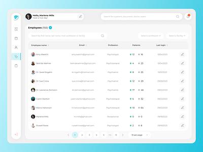 Medical App - Admin view 2d admin analytics blue dashboard design doctor graphic design hospital medical medical records mint patient settings statistics table ui user management