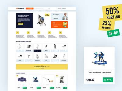 New optimized UI for verfspuitwinkel.nl 🎨 branding clean colors conversion design e commerce ecommerce flat illustration optimized painting shop site ui user expierence ux webshop website