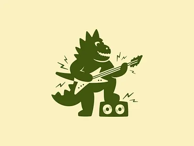 Logo Concept Dino with the Guitar band bass branding design dino dinosaur graphic design guitar illustration illustrative jazz logo modern monochrome music negative rock sound space studio