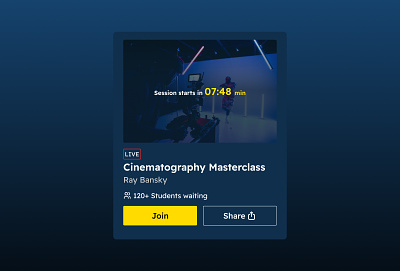 Day 14 >Daily Ui Challenge card ui cinematography countdown course card dailyui join live tag share timer