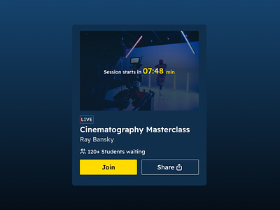 Day 14 >Daily Ui Challenge card ui cinematography countdown course card dailyui join live tag share timer