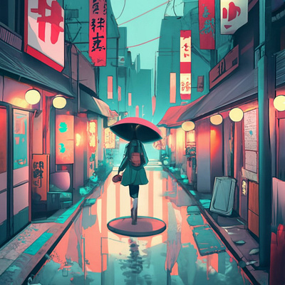 Wall Art, The Streets of Tokyo anime artwork background graphic design illustration