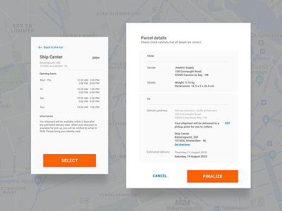 Manage delivery delivery parcel details ui