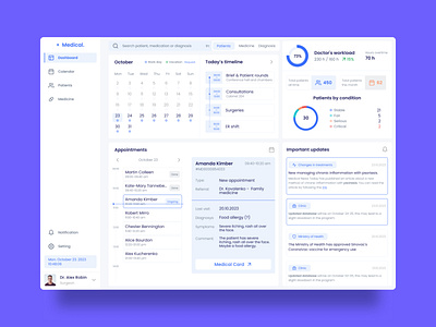 Medical Dashboard for Doctors application calendar chart consultation dashboard dashboard design design diagnosis doctor hospital medical minimalism patient planning schedule symptoms task ui ux