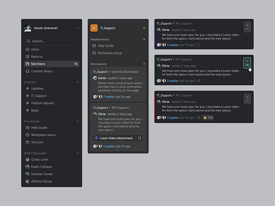 Sidebar Navigation Components - Feature requests & chat components dark mode dark mode left bar dark mode menu dark mode navigation dark mode side bar dark mode sidebar left bar left menu left side navigation modals nav bar navigation navigation component product design side bar sidebar sidebar dark mode threads upvote card