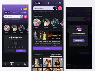 Instore App's New Design app branding design dp downloader graphic design home screen illustration instagram app redesign instore post downaloder app sumit sumit sharma ui ux